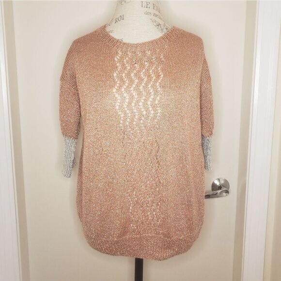 Vintage Sweaters - Metallic Pink Crochet Top